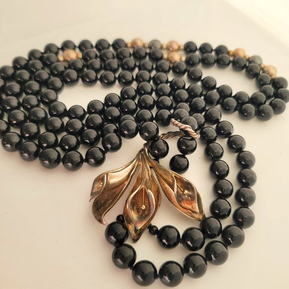 Rare/HTF Sterling & Onyx Calla Lily Necklace by Charles Krypell - Picture 1 of 3